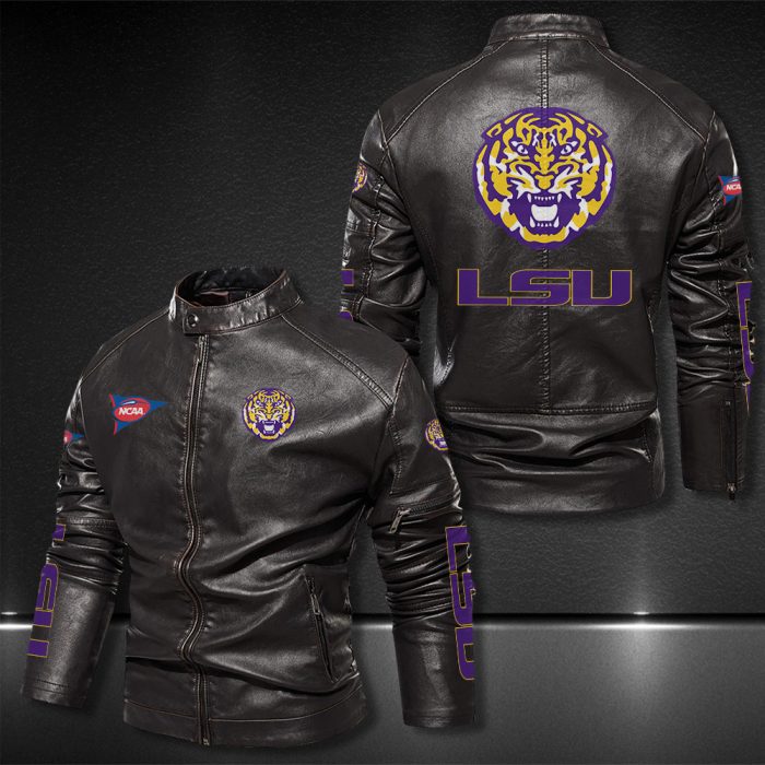 Lsu Tigers Motor Collar Leather Jacket For Biker Racer