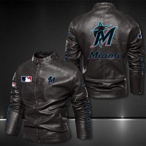 Miami Marlins Motor Collar Leather Jacket For Biker Racer