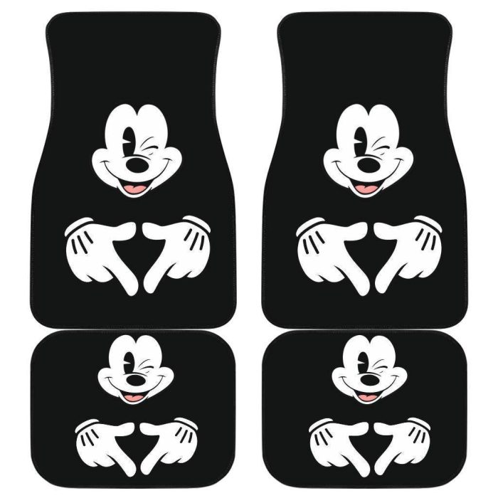Mice Love Hand Sign Black & White Mickey Mouse Car Floor Mats MKCFM03