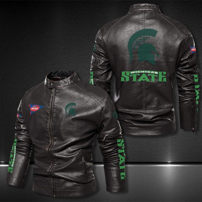 Michigan State Spartans Motor Collar Leather Jacket For Biker Racer