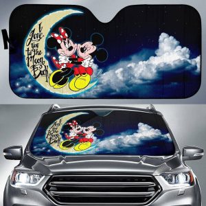 Mickey And Minnie I Love You To The Moon And Back Cartoon Auto Sun Shade Fan Gift CSSMK04
