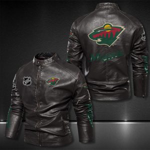 Minnesota Wild Motor Collar Leather Jacket For Biker Racer