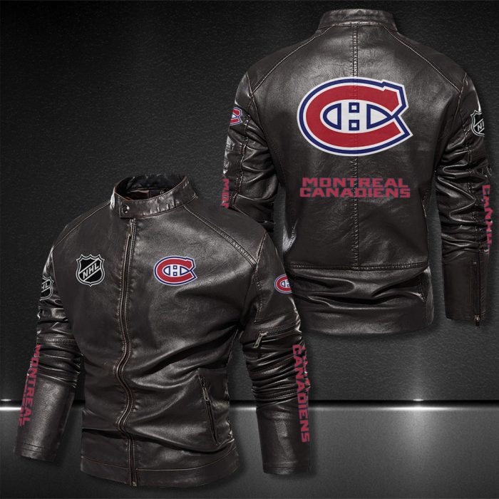 Montreal Canadiens Motor Collar Leather Jacket For Biker Racer