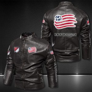 New England Revolution Motor Collar Leather Jacket For Biker Racer