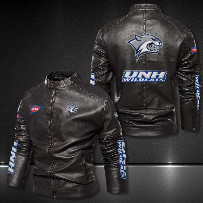 New Hampshire Wildcats Motor Collar Leather Jacket For Biker Racer