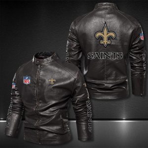 New Orleans Saints Motor Collar Leather Jacket For Biker Racer