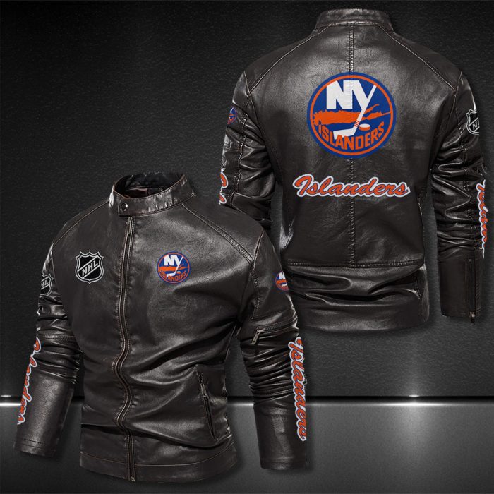 New York Islanders Motor Collar Leather Jacket For Biker Racer