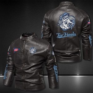 North Carolina Tar Heels Motor Collar Leather Jacket For Biker Racer