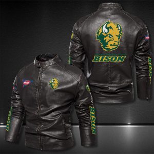 North Dakota State Bison Motor Collar Leather Jacket For Biker Racer