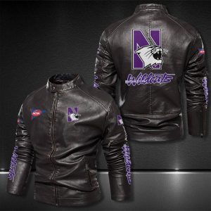 Northwestern Wildcats Motor Collar Leather Jacket For Biker Racer