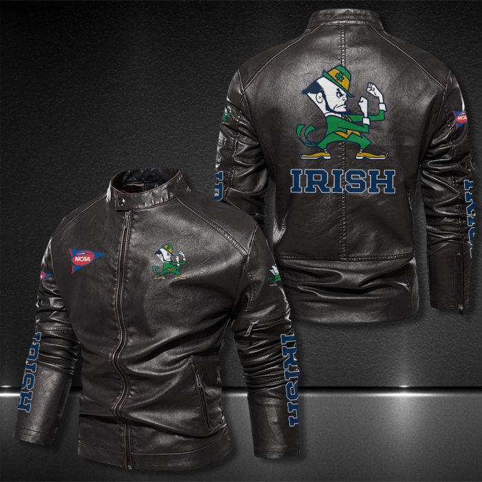 Notre Dame Fighting Irish Motor Collar Leather Jacket For Biker Racer
