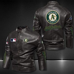 Oakland Athletics Motor Collar Leather Jacket For Biker Racer