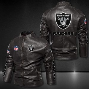 Oakland Raiders Motor Collar Leather Jacket For Biker Racer