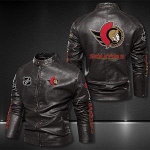 Ottawa Senators Motor Collar Leather Jacket For Biker Racer