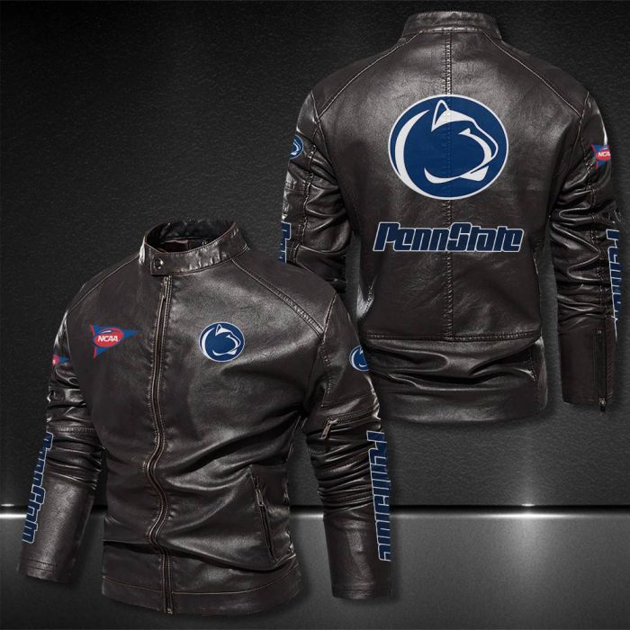 Penn State Nittany Lions Motor Collar Leather Jacket For Biker Racer