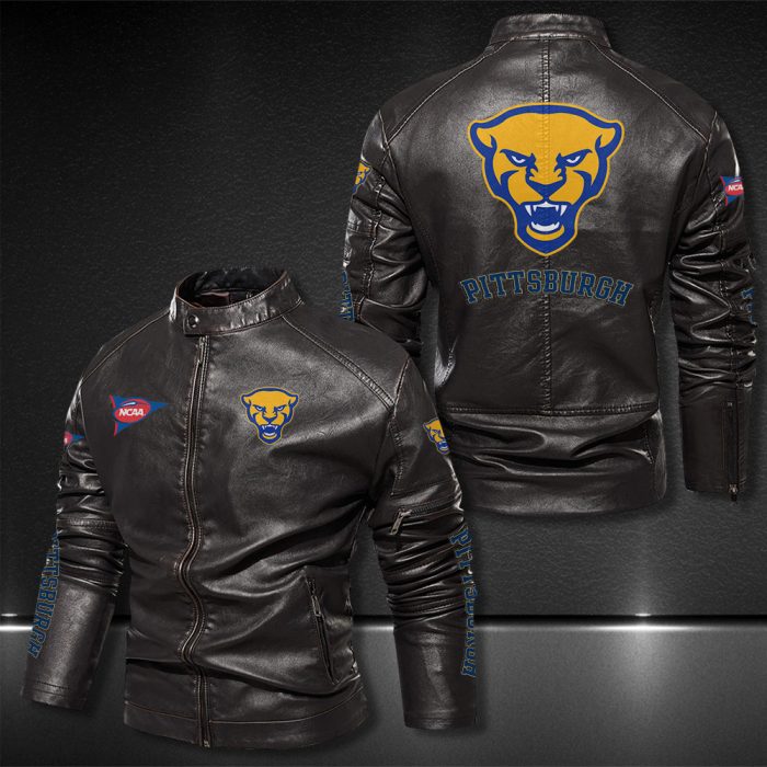 Pittsburgh Panthers Motor Collar Leather Jacket For Biker Racer