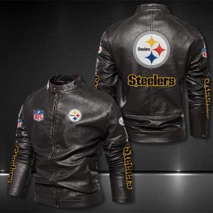 Pittsburgh Steelers Motor Collar Leather Jacket For Biker Racer