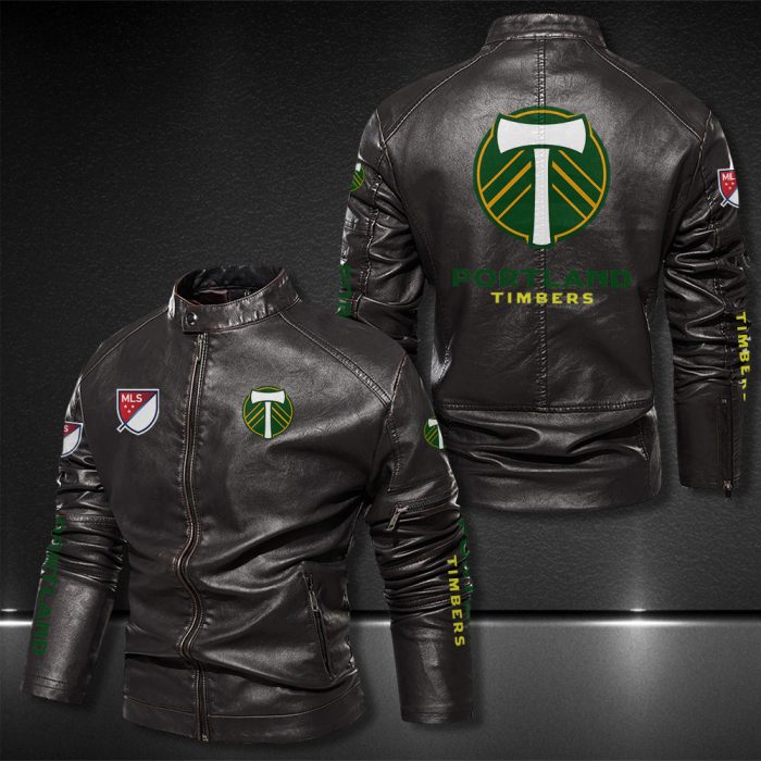 Portland Timbers Motor Collar Leather Jacket For Biker Racer
