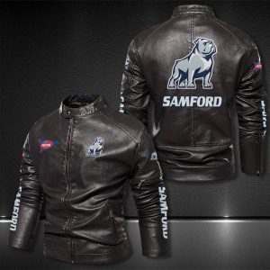 Samford Bulldogs Motor Collar Leather Jacket For Biker Racer