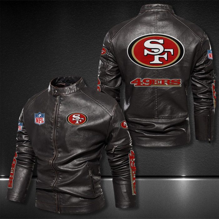 San Francisco 49Ers Motor Collar Leather Jacket For Biker Racer