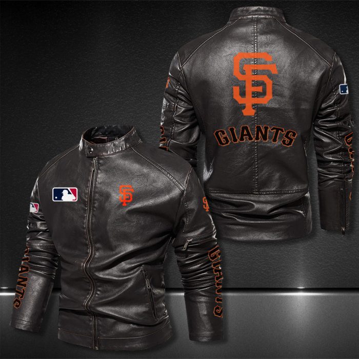 San Francisco Giants Motor Collar Leather Jacket For Biker Racer