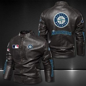 Seattle Mariners Motor Collar Leather Jacket For Biker Racer