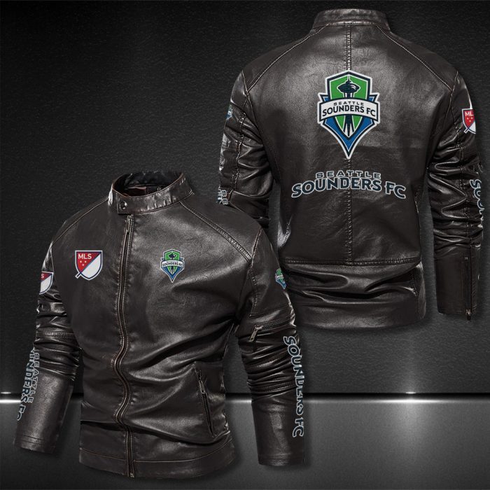 Seattle Sounders Fc Motor Collar Leather Jacket For Biker Racer