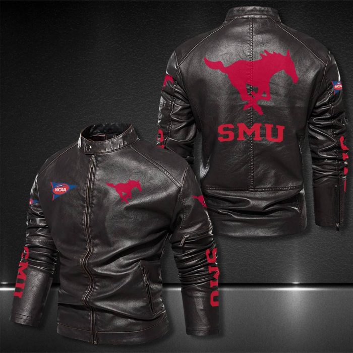 Smu Mustangs Motor Collar Leather Jacket For Biker Racer