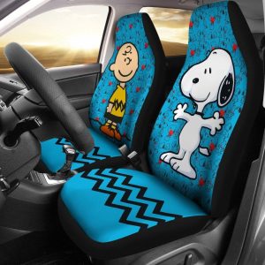 Snoopy Car Seat Covers - Car Accessories - Charlie & Snoopy Aqua Blue Color Cartoon Car Seat Covers - Car Accessories