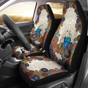 Snoopy Car Seat Covers - Car Accessories - Snoopy On VW Bus Cartoon Car Seat Covers - Car Accessories
