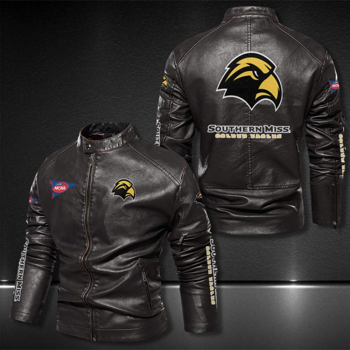 Southern Miss Golden Eagles Motor Collar Leather Jacket For Biker Racer