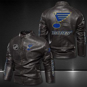 St Louis Blues Motor Collar Leather Jacket For Biker Racer