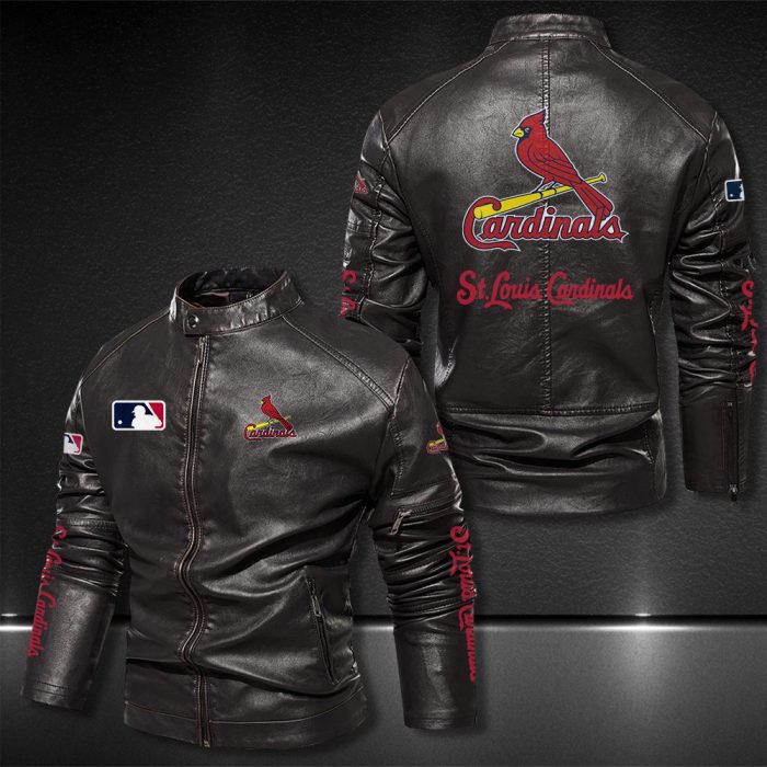 St Louis Cardinals Motor Collar Leather Jacket For Biker Racer