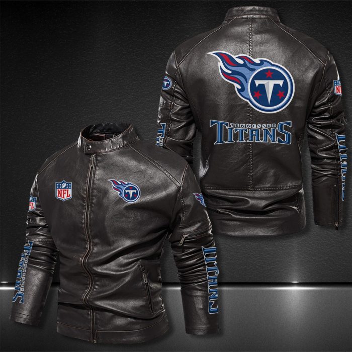 Tennessee Titans Motor Collar Leather Jacket For Biker Racer