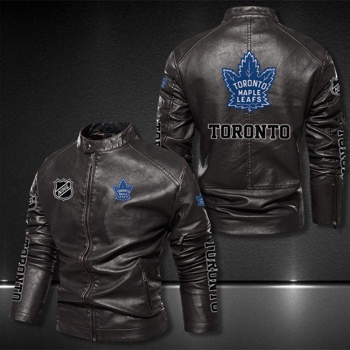 Toronto Maple Leafs Motor Collar Leather Jacket For Biker Racer