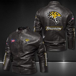 Towson Tigers Motor Collar Leather Jacket For Biker Racer