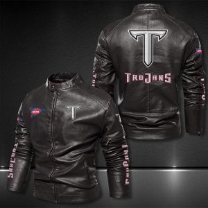 Troy Trojans Motor Collar Leather Jacket For Biker Racer