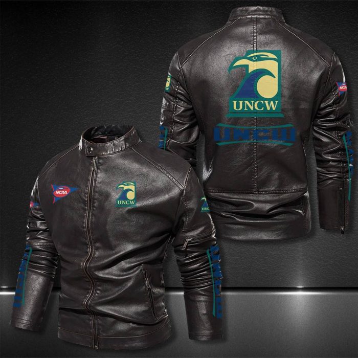 Unc Wilmington Seahawks Motor Collar Leather Jacket For Biker Racer