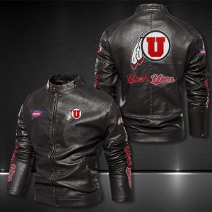 Utah Utes Motor Collar Leather Jacket For Biker Racer