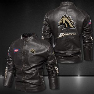 Western Michigan Broncos Motor Collar Leather Jacket For Biker Racer
