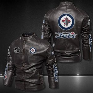 Winnipeg Jets Motor Collar Leather Jacket For Biker Racer