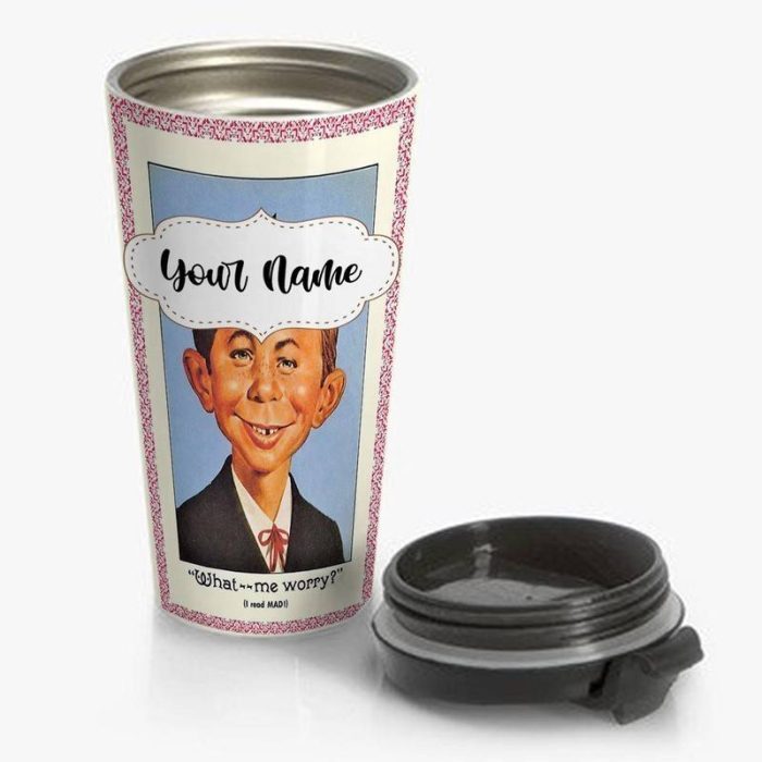 Alfred E Neuman Travel Mug Custom Personalized Name Stainless Steel Bottle