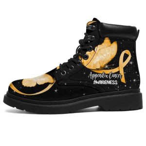 Appendix Cancer Awareness Boots Ribbon Butterfly Shoes