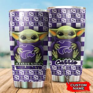 Baby Yoda Love Kansas State Wildcats Custom Name Tumbler 012 TB1410