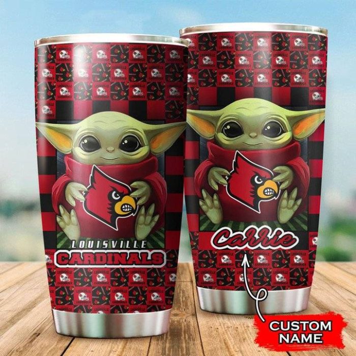 Baby Yoda Love Louisville Cardinals Custom Name Tumbler 012 TB1351