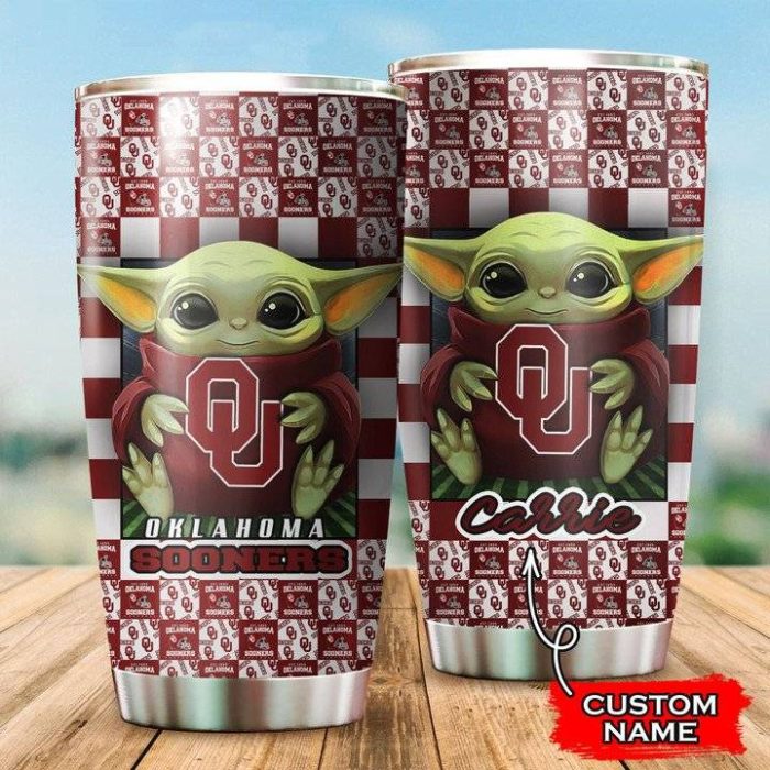 Baby Yoda Love Oklahoma Sooners Custom Name Tumbler 012 TB1866