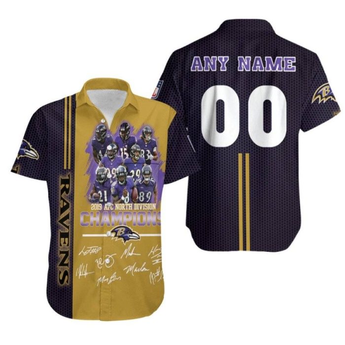 Baltimore Ravens 2019 AFC North Division Champions Great Team 3D Custom Name Number For Ravens Fans Hawaiian Shirt