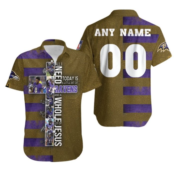 Baltimore Ravens All I Need Today Is Ravens And Whole Jesus 3D Custom Name Number For Ravens Fans Hawaiian Shirt