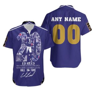 Baltimore Ravens Ed Reed 20 Hall Of Fame NFL America Football 3D Custom Name Number For Ravens Fans Hawaiian Shirt