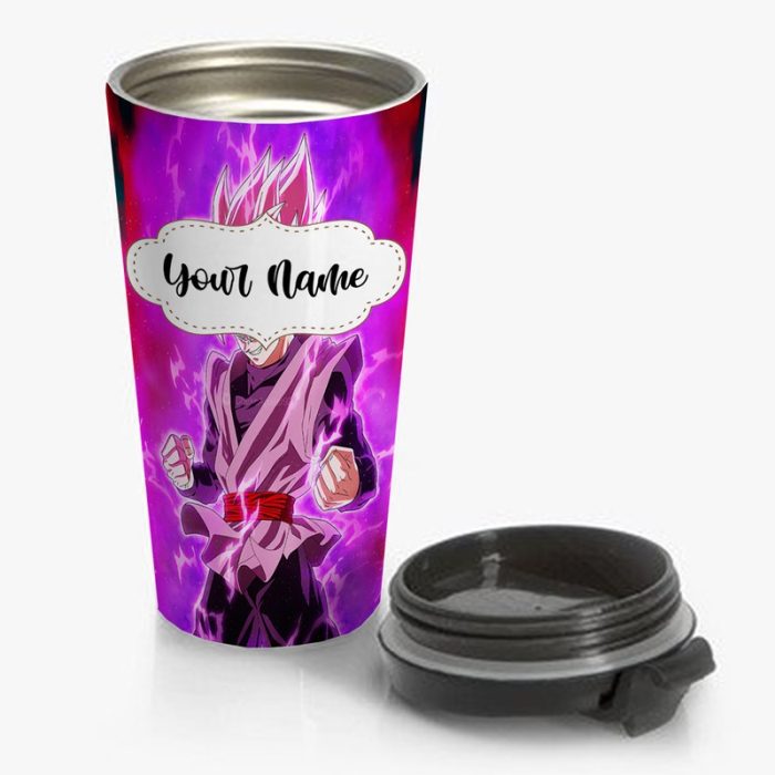 Black Super Saiyan Rose Travel Mug Custom Personalized Name Stainless Steel Bottle